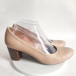 Naturalizer Comfort Pumps Heels Size 9.5 Beige Faux Leather Nuetral Block Heel